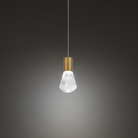 The aged brass Plum Pendant Light from Modern Forms in a studio.