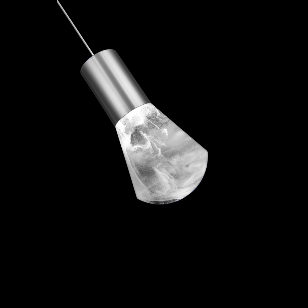 The satin nickel Plum Pendant Light from Modern Forms in a lounge.