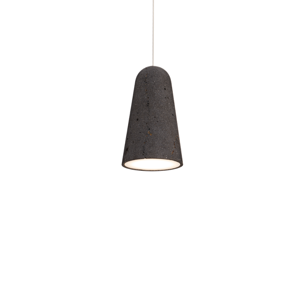 The basalt stone and black Pompeii Pendant Light from Modern Forms at an angle.