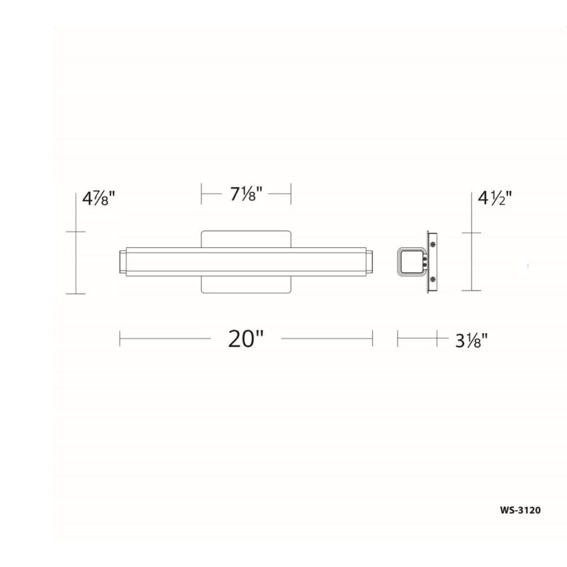 Vogue Bathroom Vanity Light, 20-inch dimension line drawing.