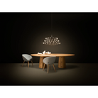 The Coppélia Suspended from Moooi above a wooden table in a dining room.