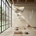 Moooi Drape Light 78 in an AI realized design concept of a mediation or yoga space.