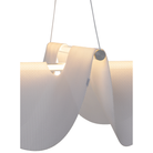 Detail image showing 3D-knitted polyester shade draped over LED light source.