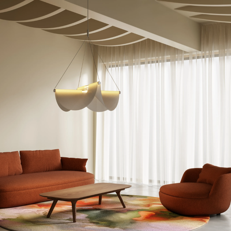 Moooi Drape Light 78 in a modern living room.