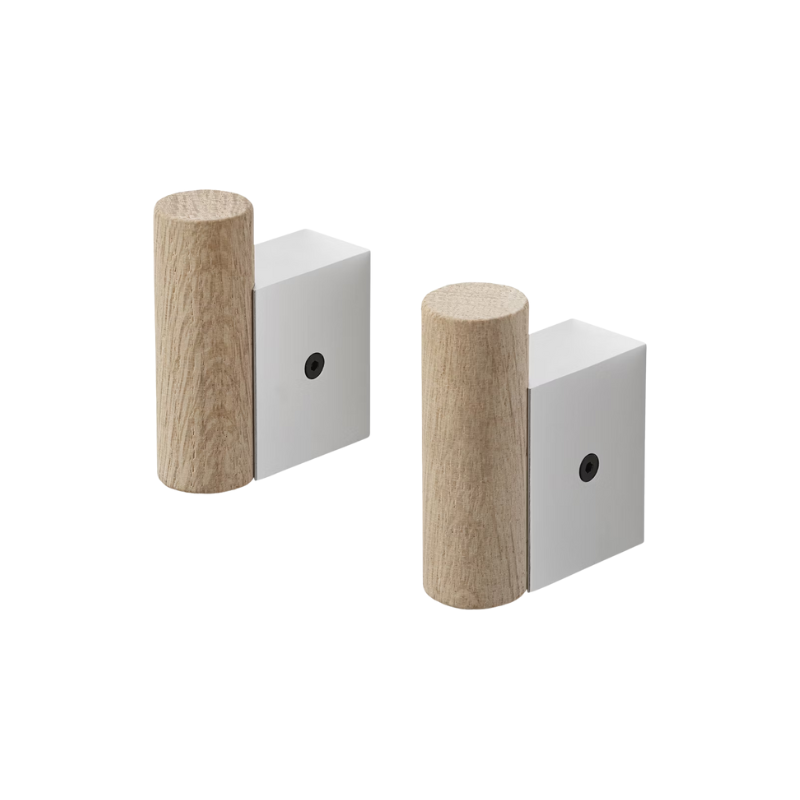 The Muuto Attach Wall Hook in Oak with Aluminum. 