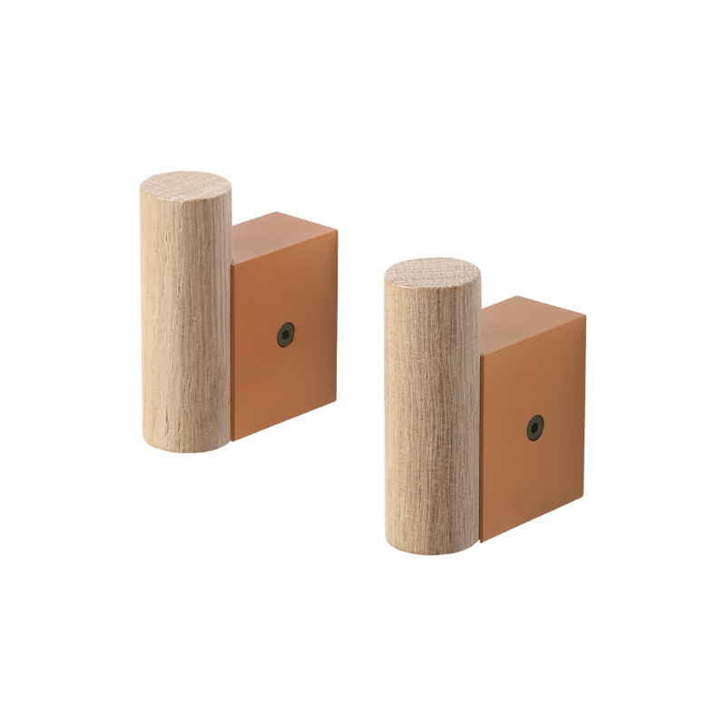 Muuto Attach Wall Hook in Oak with Burnt Orange.
