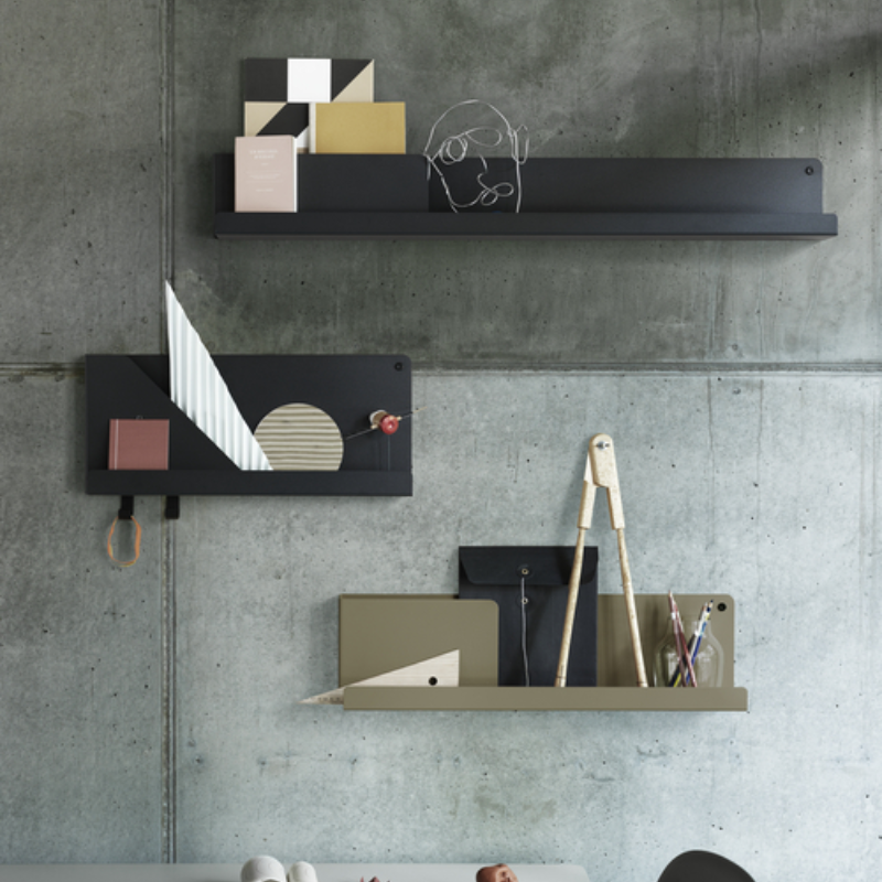 Folded Wall Shaleves from Muuto installed on concrete wall. all-groups