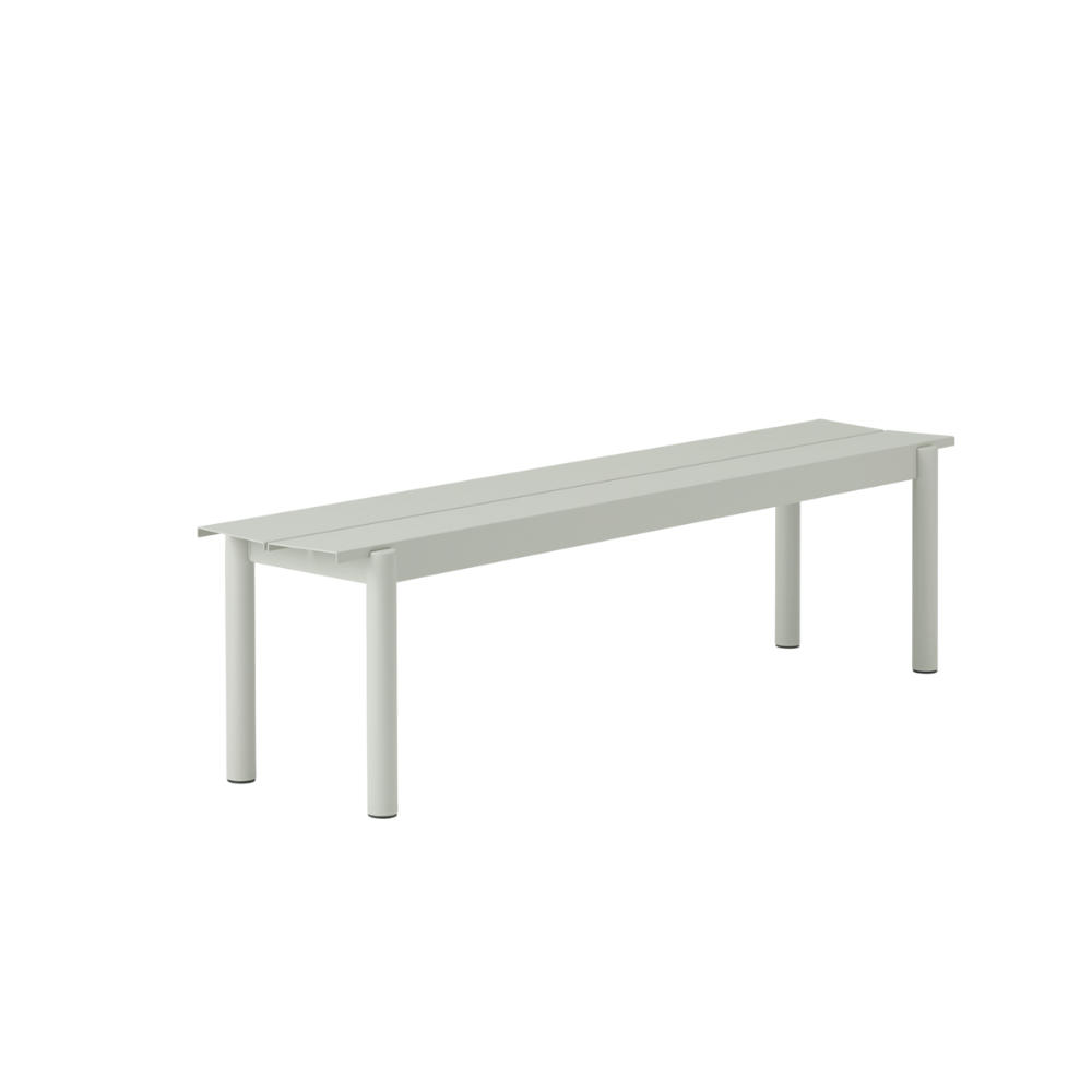 The medium gray Linear Steel Bench from Muuto.