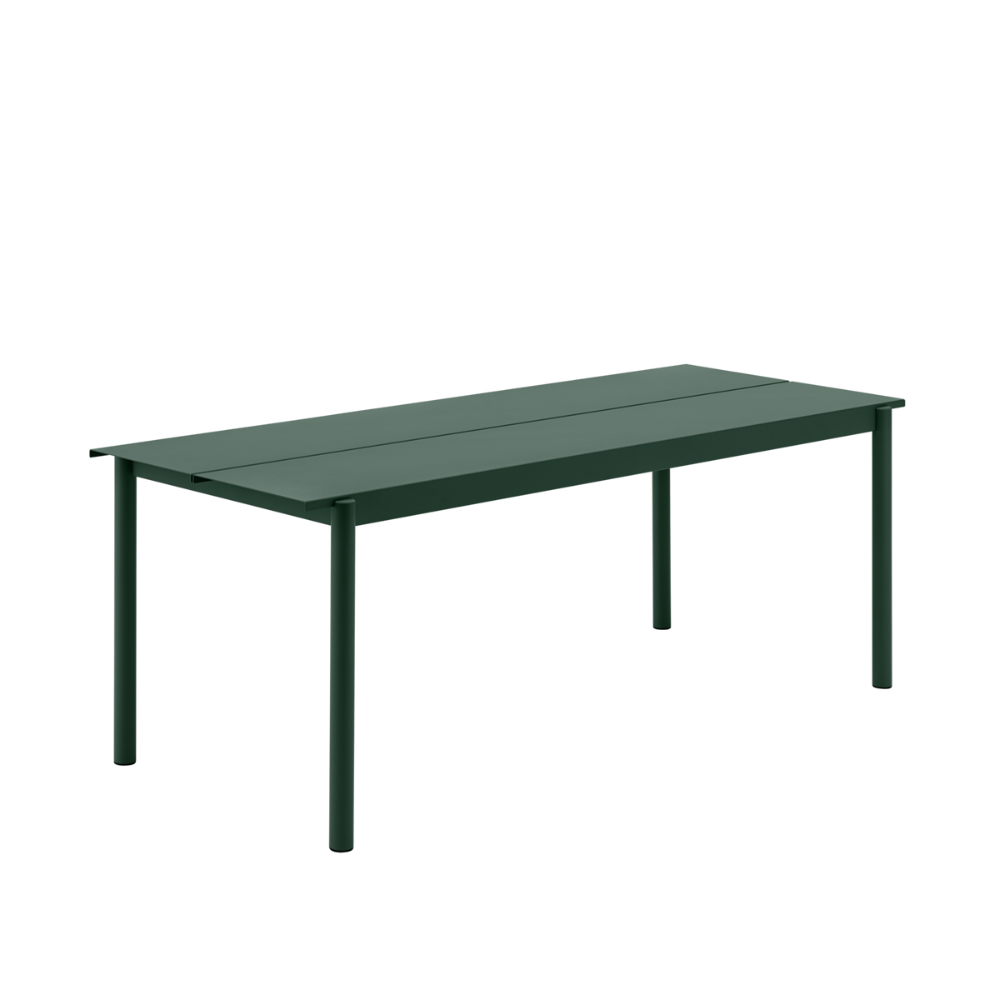 The dark green 79 inch Linear Steel Table from Muuto.