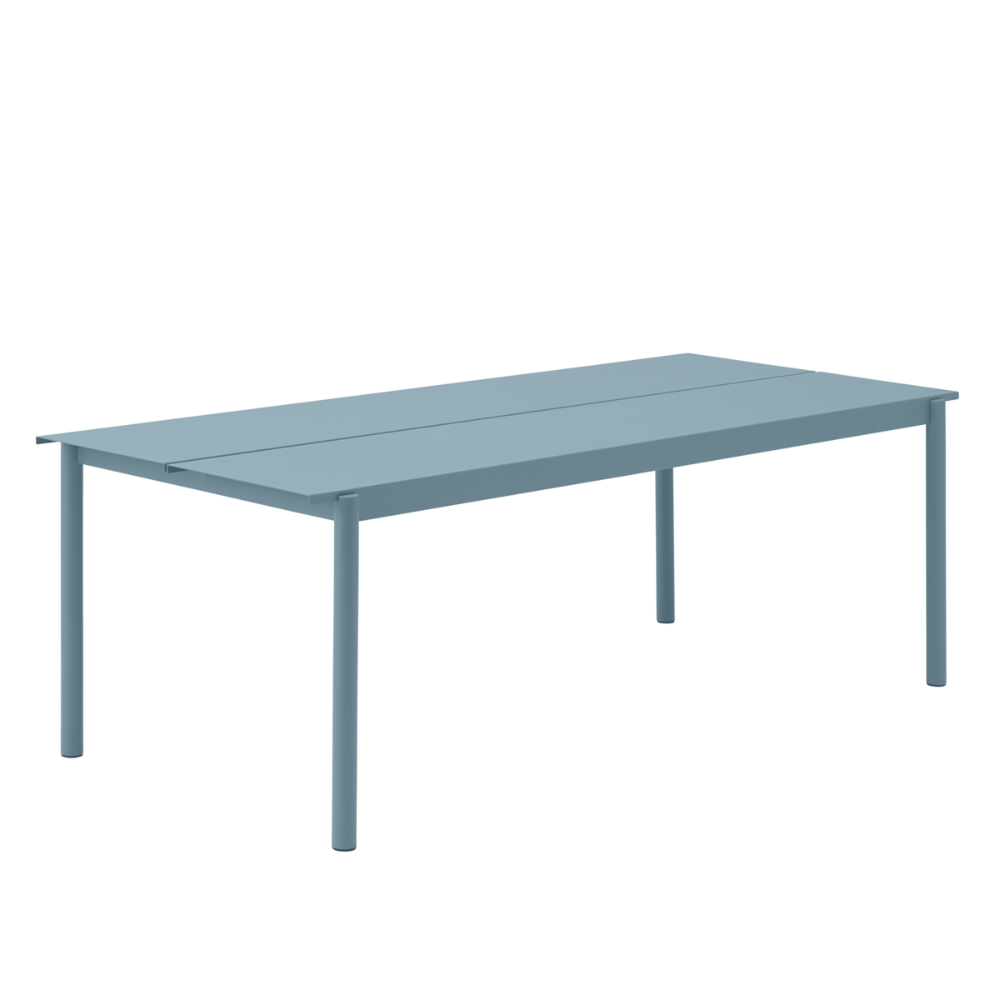 The pale blue 86 inch Linear Steel Table from Muuto.