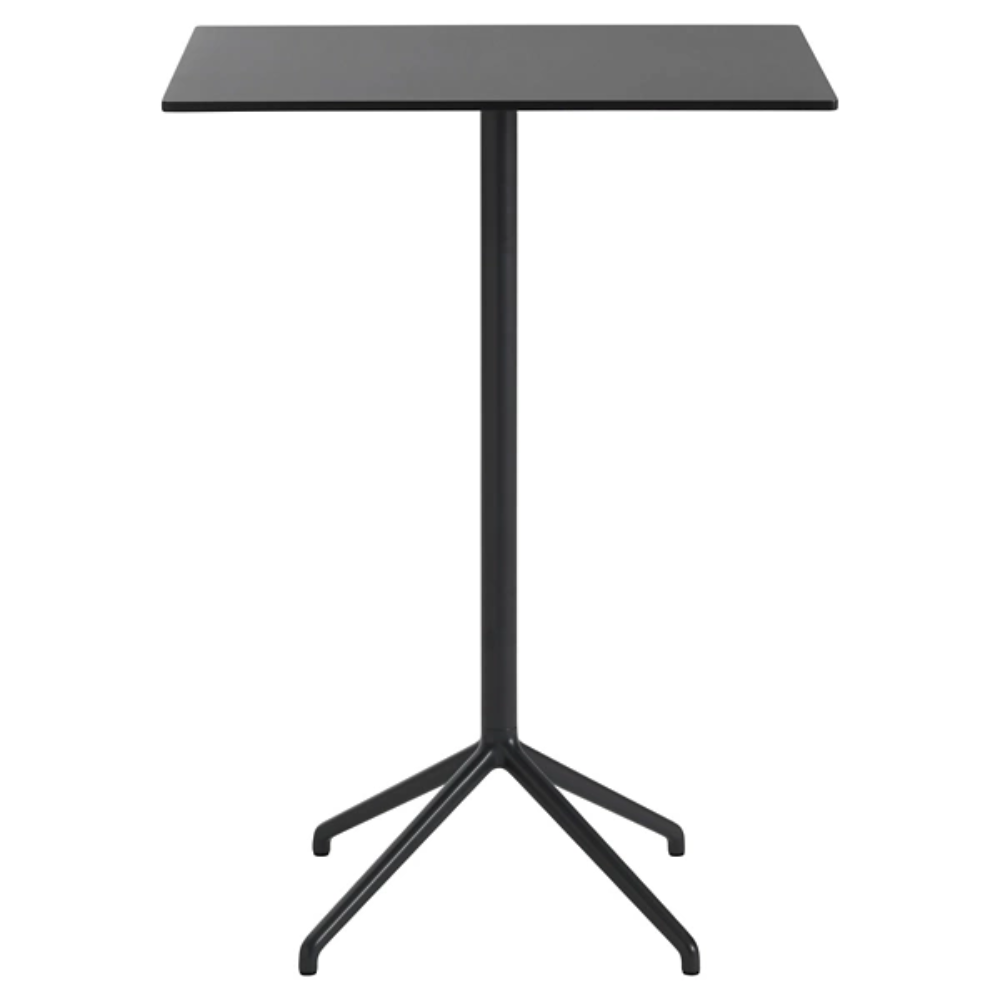 The 41 inch Still Cafe Table from Muuto with the black nanolaminate table top and black frame.