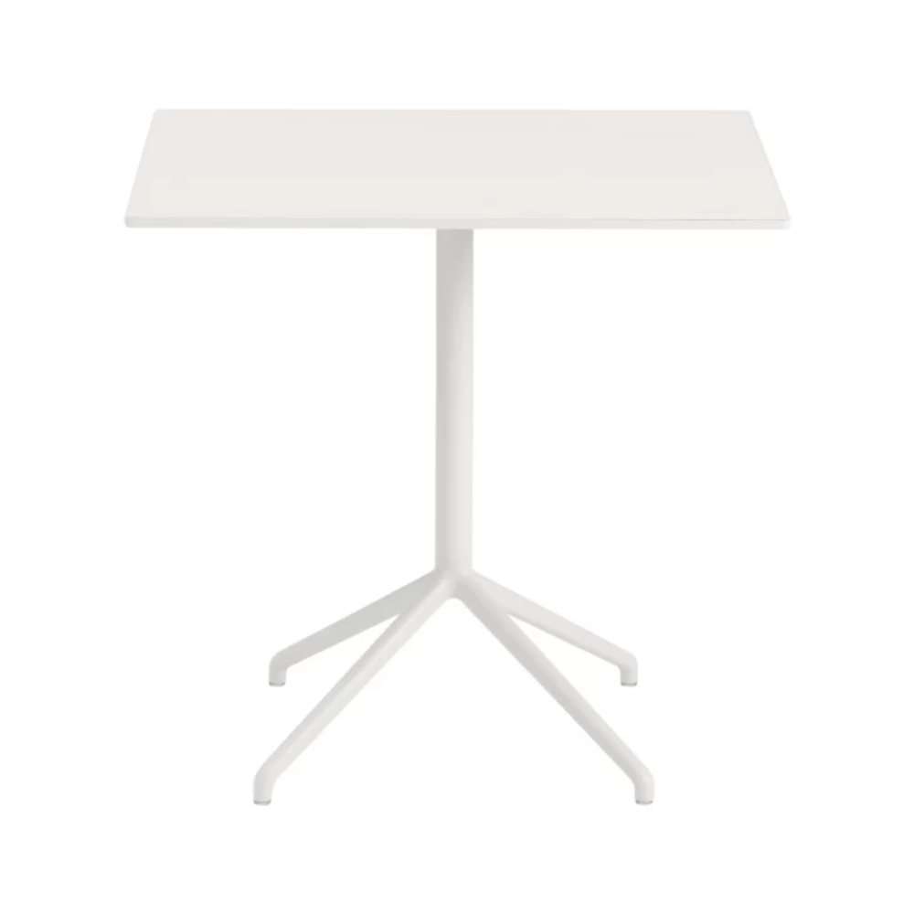 The 29 inch Still Cafe Table from Muuto with the white nanolaminate table top and white frame.