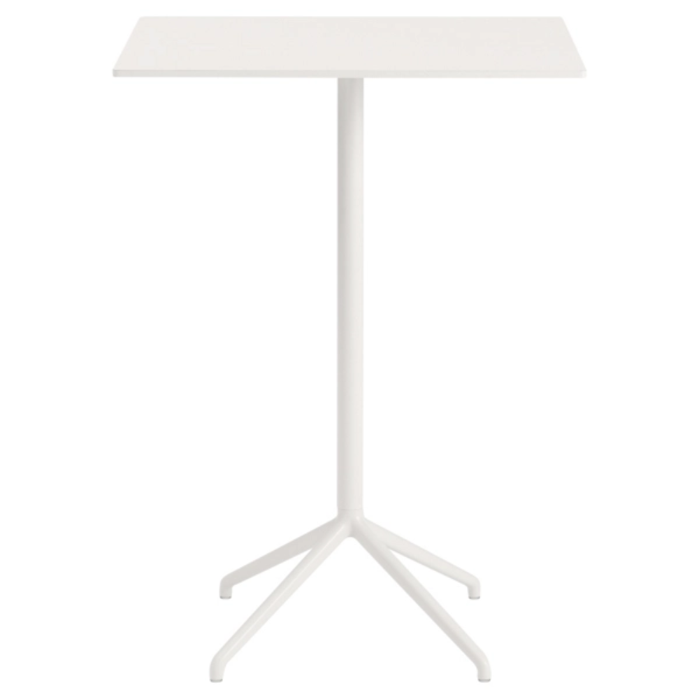 The 41 inch Still Cafe Table from Muuto with the white nanolaminate table top and white frame.