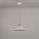 The large satin brass Cobb Pendant from Original BTC turned off.