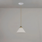 The small satin brass Cobb Pendant from Original BTC turned off.