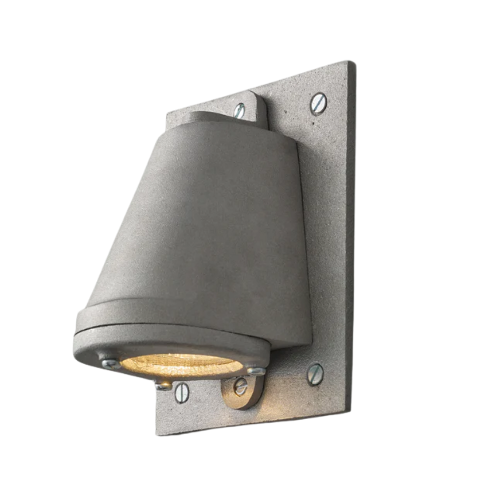 The sandblasted anodized aluminum Mast Light Wall Sconce from Original BTC with a plate.