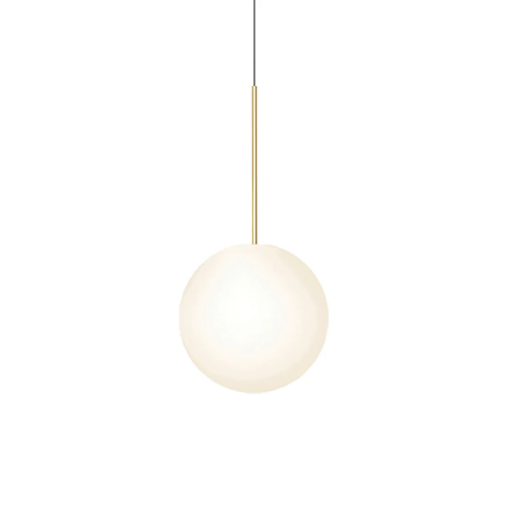 The 12 inch Bola Sphere from Pablo Designs in brass.