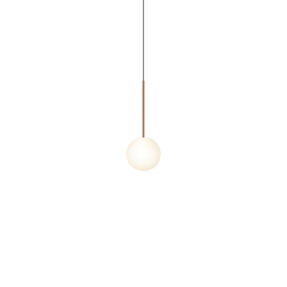 The 5 inch Bola Sphere from Pablo Designs in rose gold.