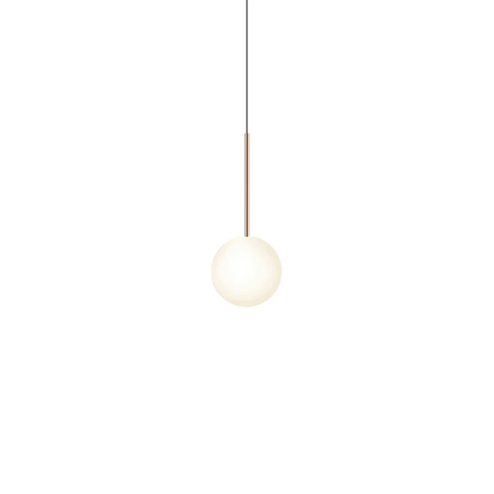 The 6 inch Bola Sphere from Pablo Designs in rose gold.