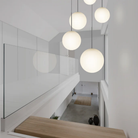 The Bola Sphere from Pablo Designs in a hallway above a staircase. all-groups