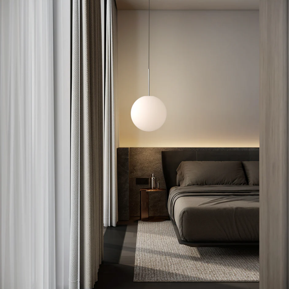 The Bola Sphere from Pablo Designs in a primary bedroom. all-groups