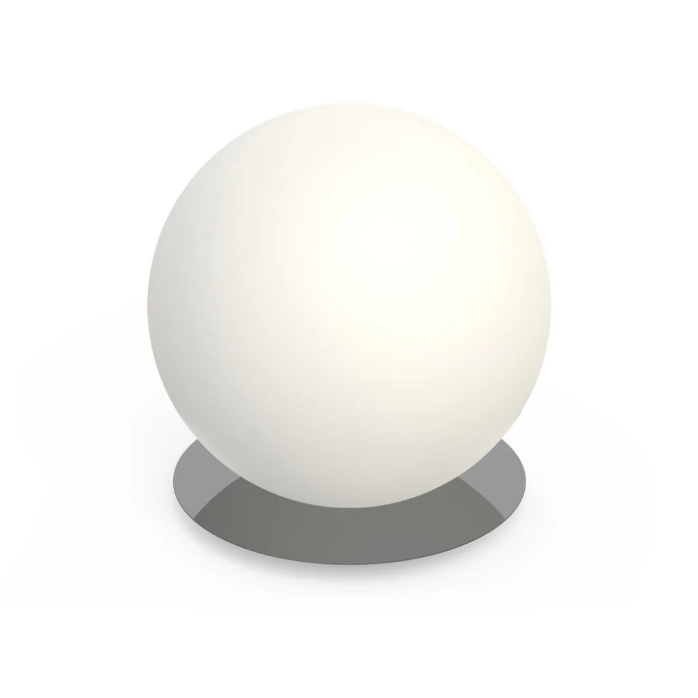 The 16 inch gun metal Bola Sphere Table from Pablo Designs.