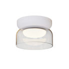 The Totem Mini Flush Mount by Pablo Designs with a clear shade and white base mount.