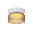 The Totem Mini Flush Mount by Pablo Designs with an etched amber shade and white base mount.