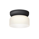 The Totem Mini Flush Mount by Pablo Designs with an etched white shade and black base mount.