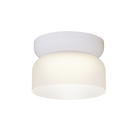 The Totem Mini Flush Mount by Pablo Designs with an etched white shade and white base mount.