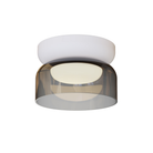 The Totem Mini Flush Mount by Pablo Designs with a smoke shade and white base mount.