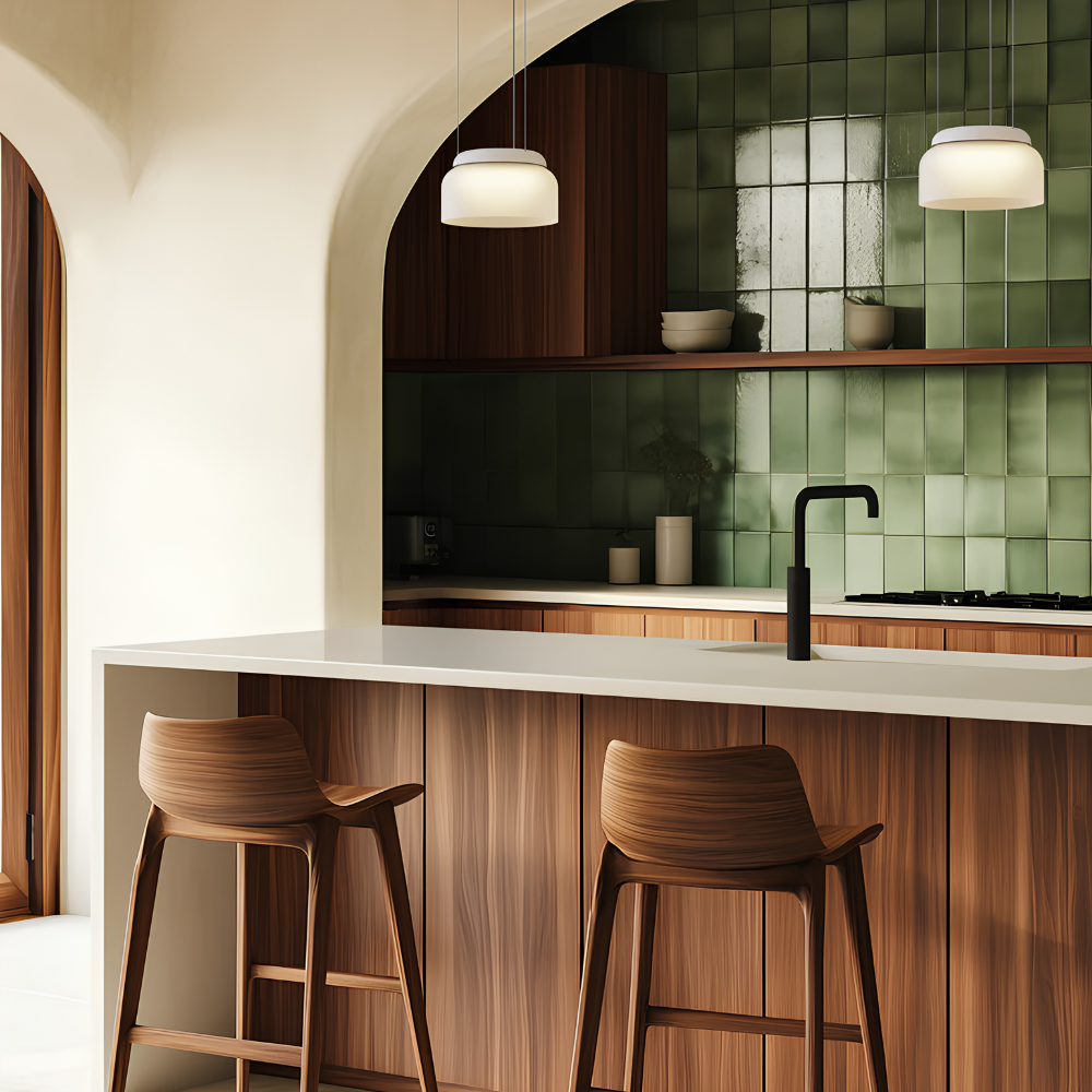 The Totem Mini Pendant from Pablo Designs in a dining and kitchen space. all-groups