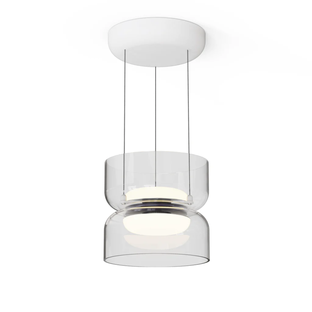 The clear and white Totem Up/Down Mini Pendant from Pablo Designs.
