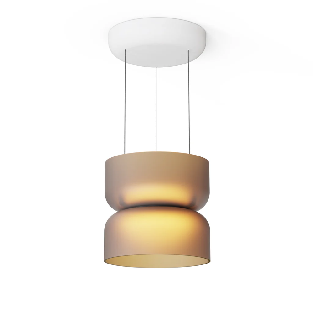 The etched amber and white Totem Up/Down Mini Pendant from Pablo Designs.