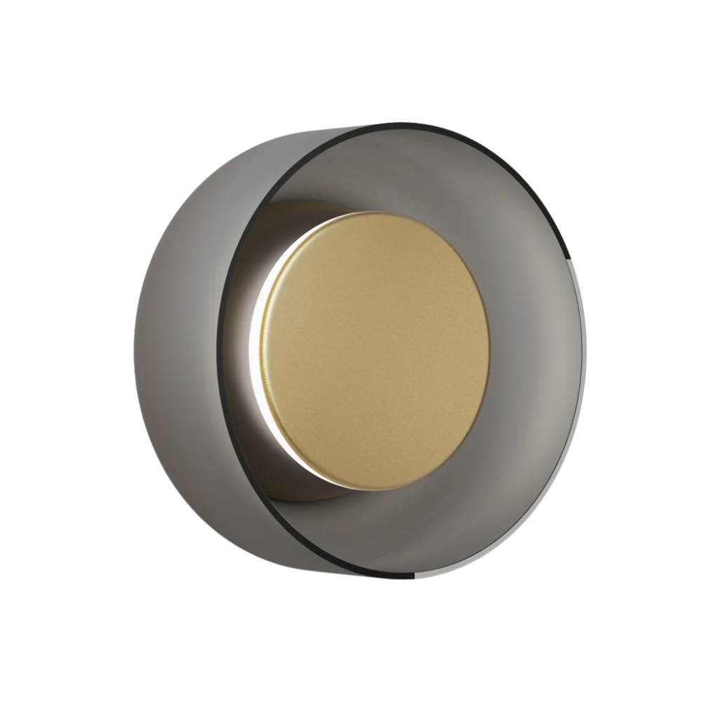 The Totem Sconce by Pablo Designs in Black / Brass / Etched Smoke.
