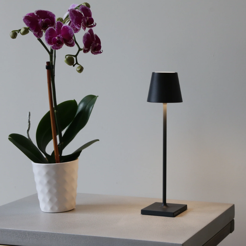 The black Poldina Pro Micro from Zafferano in a primary bedroom.