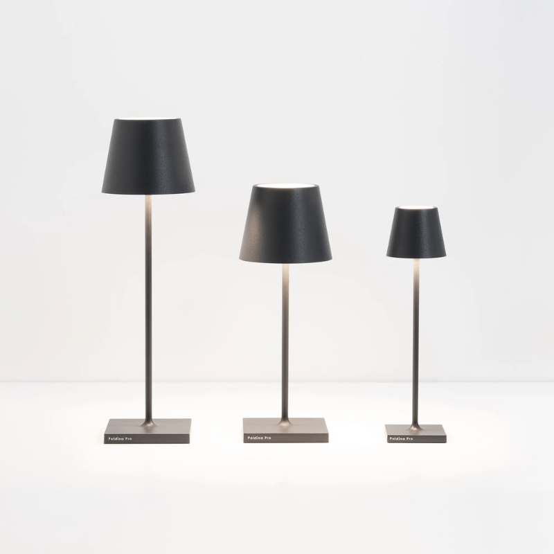 The dark gray Poldina Pro Micro from Zafferano showing the three Poldina size choices.