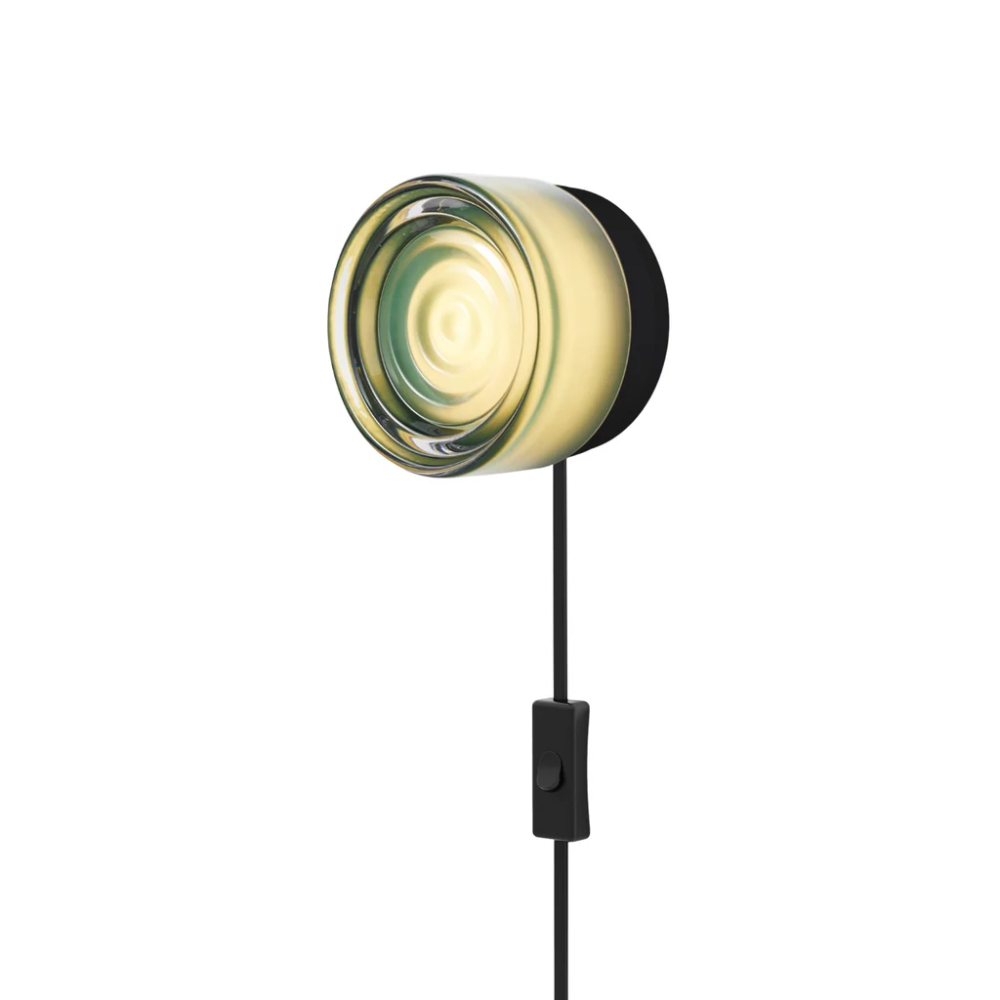 The Ripple Corded Sconce with plug-in bottom with toggle switch in jade shade with black anodized.