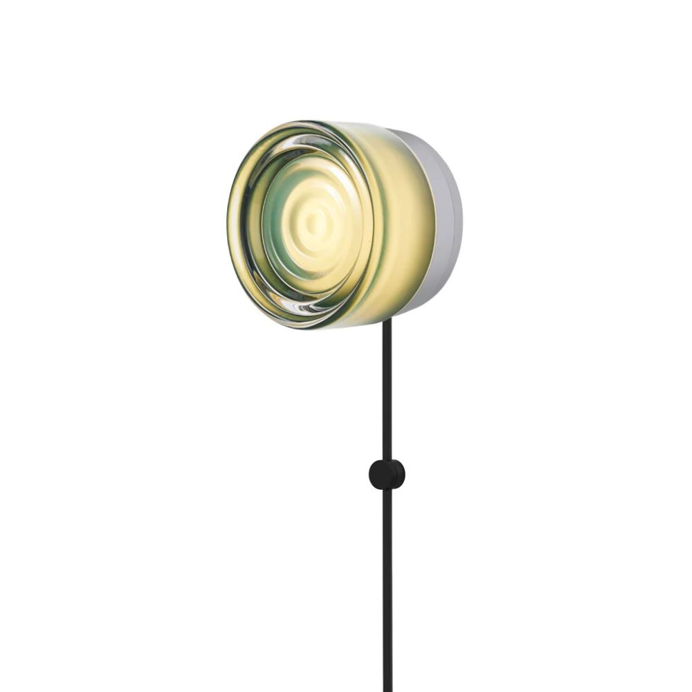 The Ripple Corded Sconce with plug-in bottom in jade shade with natural anodized.