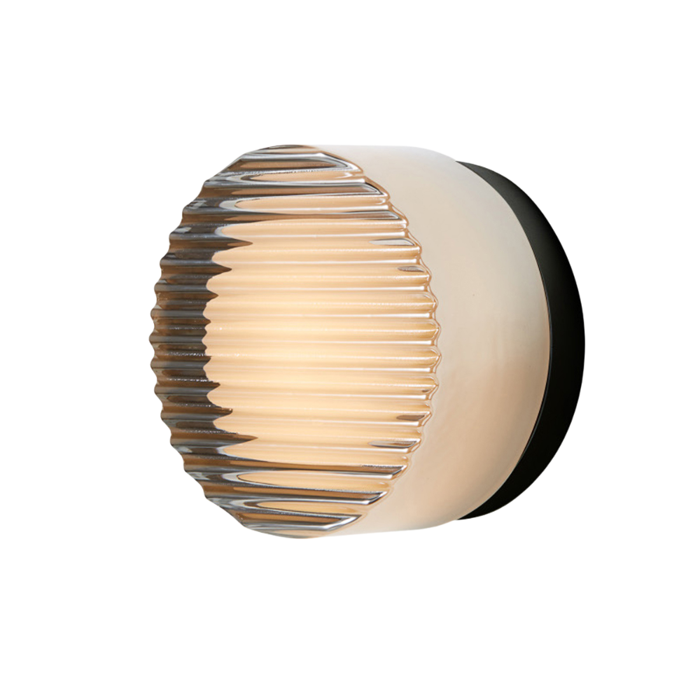 The Crisp Sconce by RBW in Chrome with Black Anodized backplate.