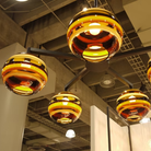 The Banded Amber Mini Pendant from Siemon and Salazar in a commercial space.