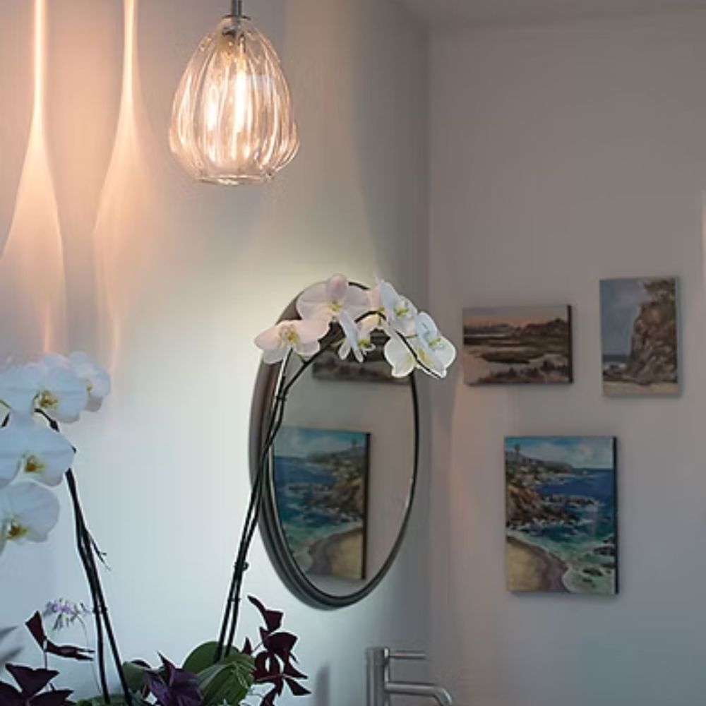 The Barnacle Large Cone Pendant from Siemon and Salazar in a bathroom.