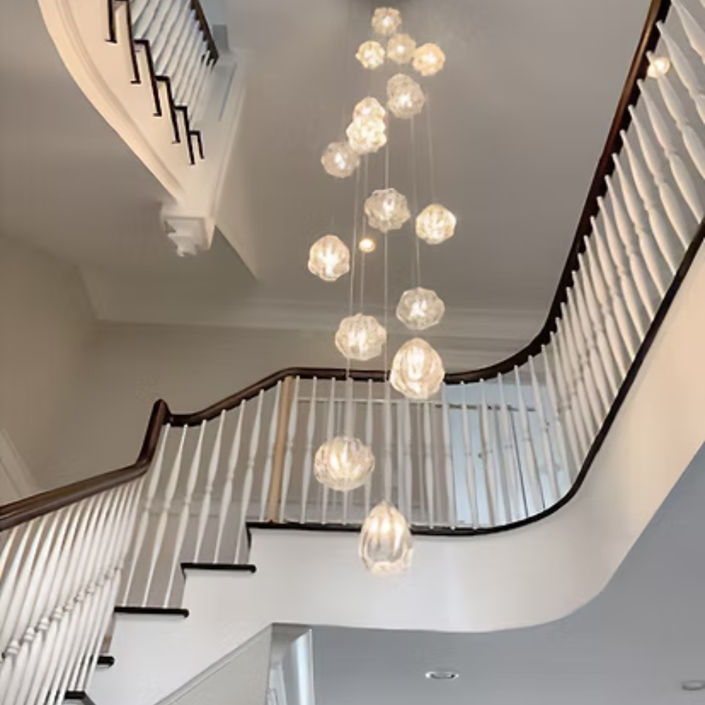 The Barnacle Small Cone Clear Pendant from Siemon and Salazar used in a hallway.