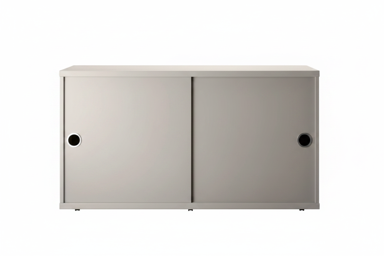 The Cabinet with Sliding Doors from String Furniture in the 11.8 inch depth size and beige color.