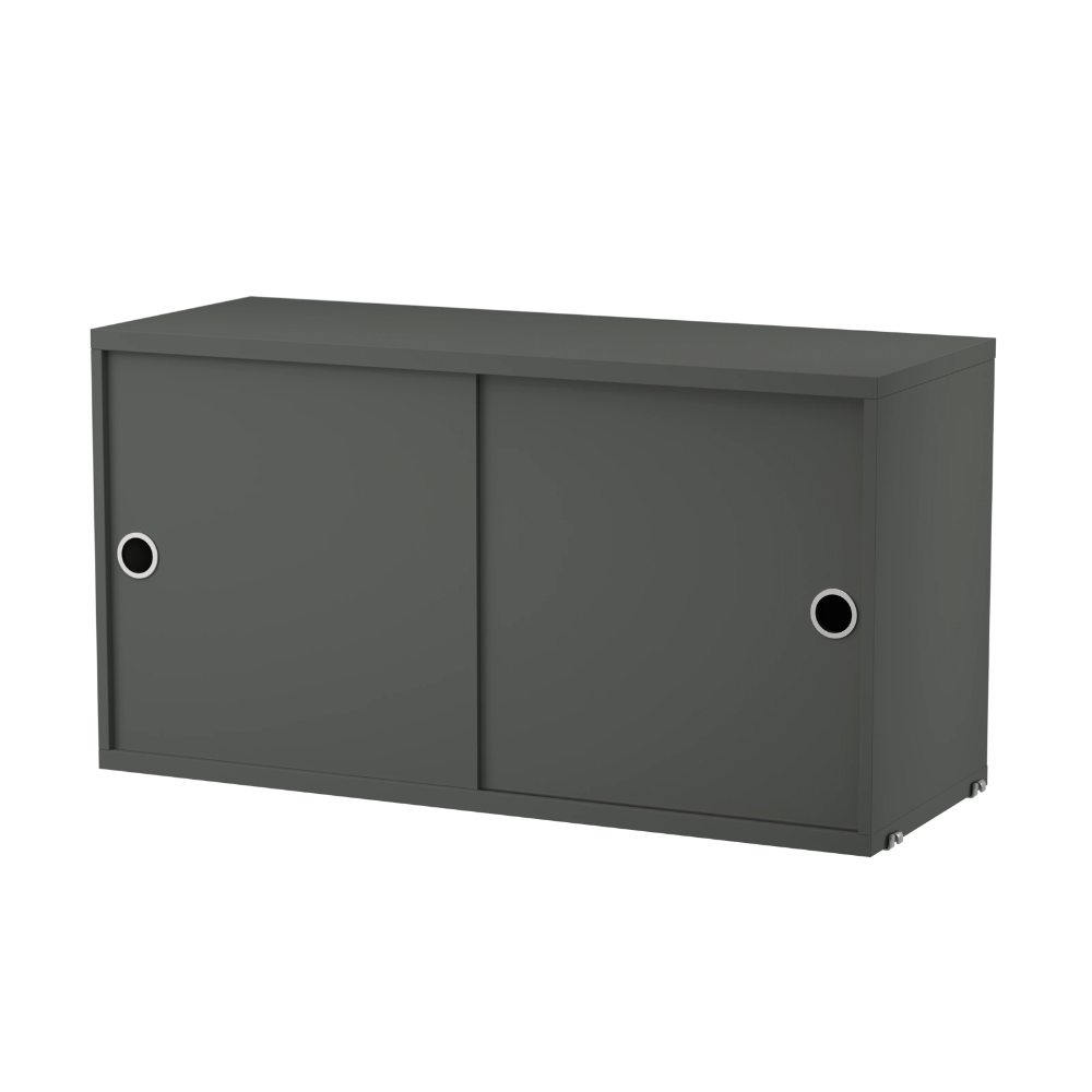 The Cabinet with Sliding Doors from String Furniture in dark grey in the 11.8 depth.