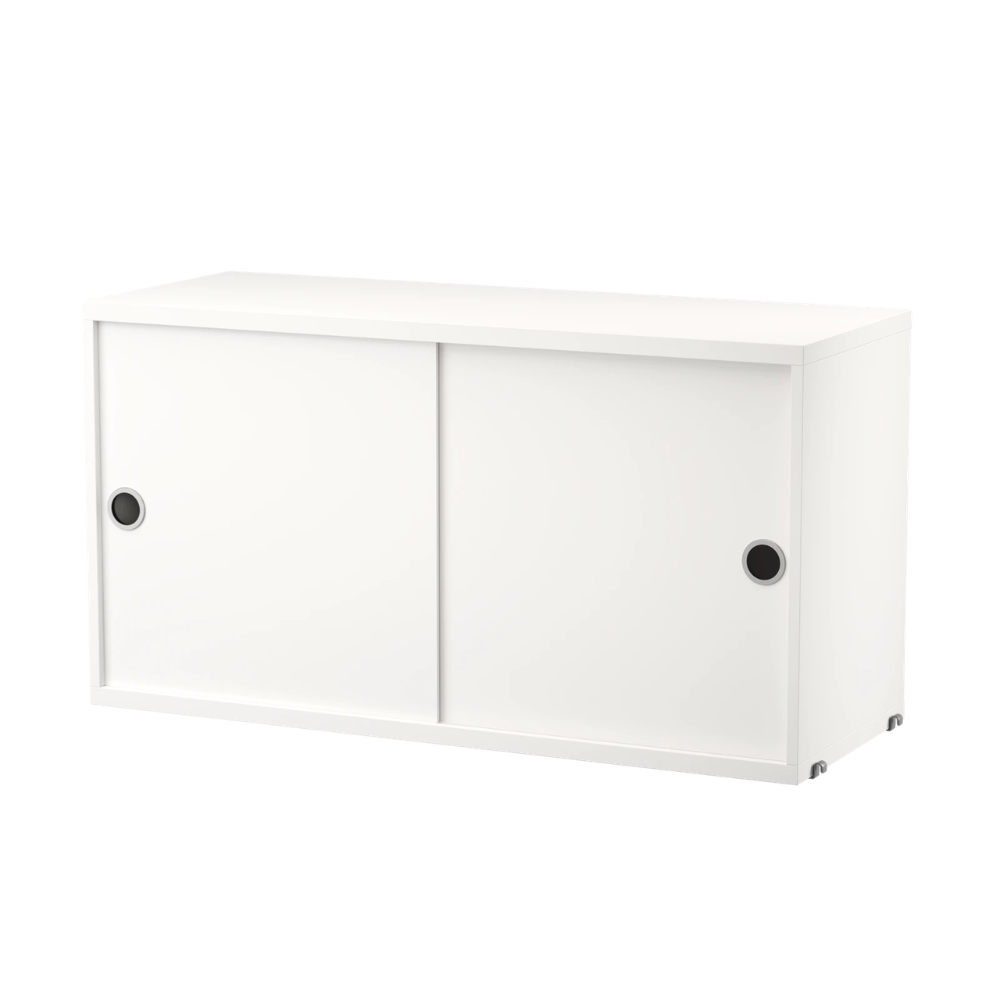 The Cabinet with Sliding Doors from String Furniture in the 11.8 inch depth size and white color.