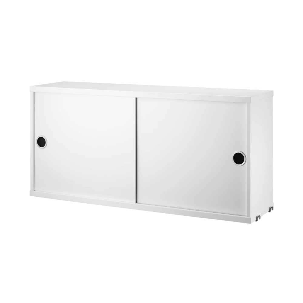 The Cabinet with Sliding Doors from String Furniture in the 7.8 inch depth size and white color.