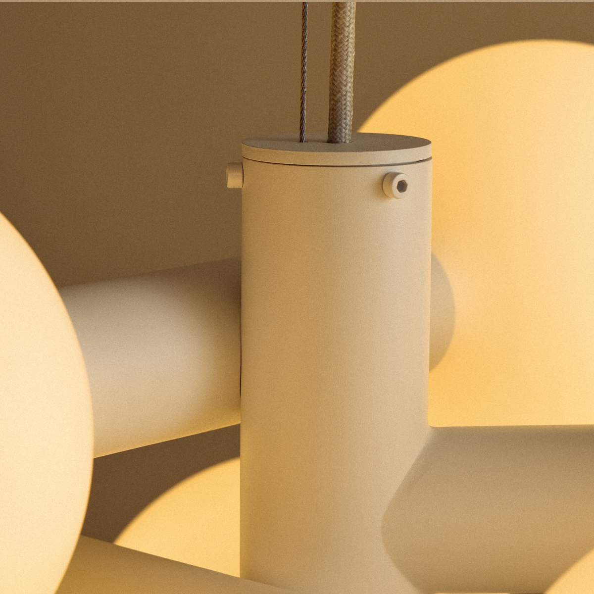 Detailed image of the chalk frame and fabric cord of the Echo Chandelier by Tala Lighting.