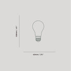 Dimensions of the Globe E26 Matte White LED Bulb by Tala Lighting.