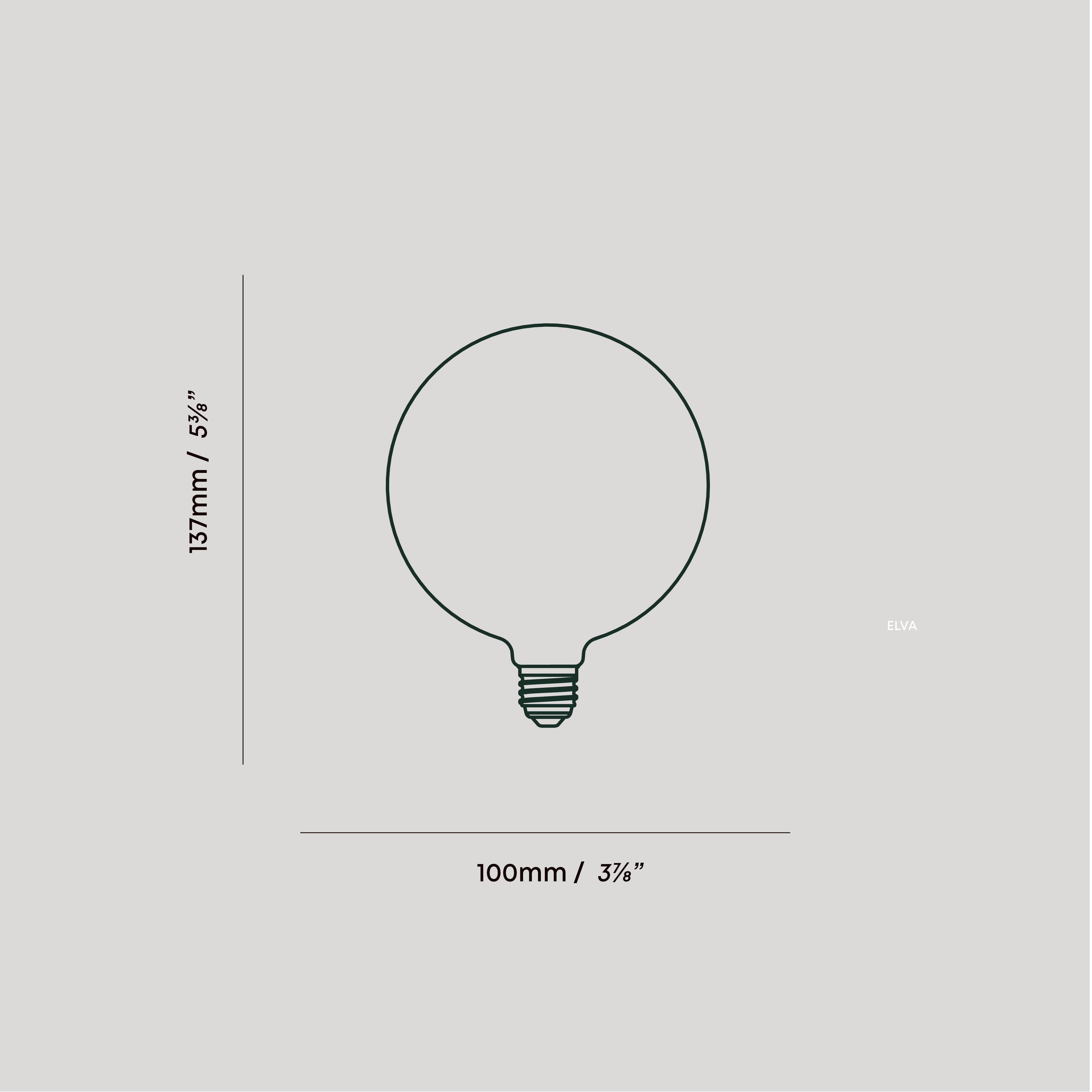 Dimension drawing of the Sphere III E26 Dim-to-Warm LED Bulb by Tala Lighting.